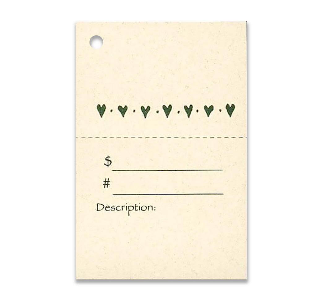 2-Part HEARTS Description Tag, Perforated For Price